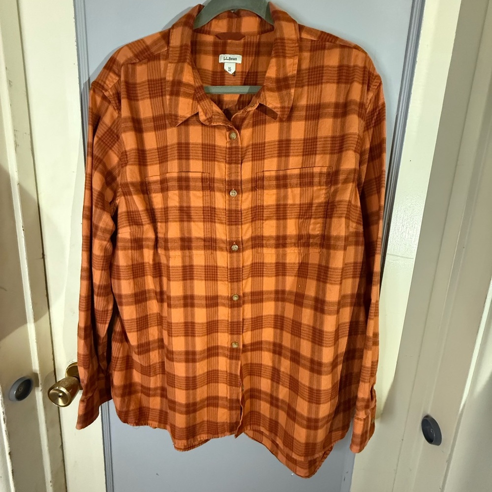 L.L. Bean Orange Flannel Checkered Shirt